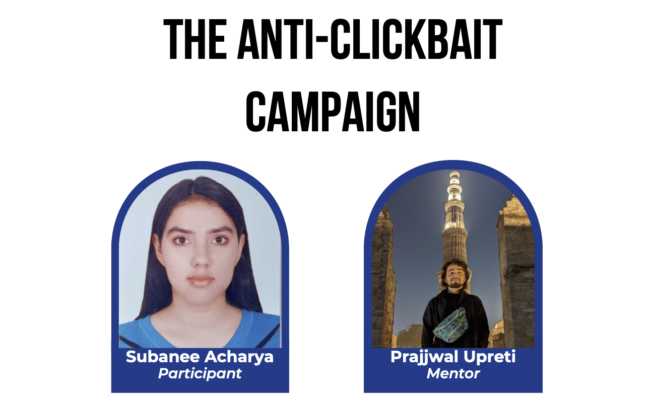 <ul><li>Aim: to improve digital literacy among middle school students by teaching them to secure their passwords and avoid clickbaits.</li><li>Approach: Awareness campaigns and surveys to establish baseline knowledge, Practical approach with hands on training with real scenarios related to securing passwords and avoiding clickbaits. </li><li>Reached 218 students aged 13-18, who didn't know what clickbait meant, 30% had their social media hacked, and 40% used weak passwords </li><li>Learnt: community engagement, communication, networking, leadership qualities, crisis management, project management</li></ul>
        Subanee’s “Anti-Clickbait Campaign” aimed to boost digital safety among middle school students. Seeing how vulnerable young users were to online threats, she designed a hands-on workshop on password security and identifying clickbait. After surveying participants to assess their baseline knowledge, she facilitated training sessions with real-life scenarios where students practiced secure habits on the spot. The program reached 218 students aged 13–18—many of whom had previously used weak passwords or been hacked.